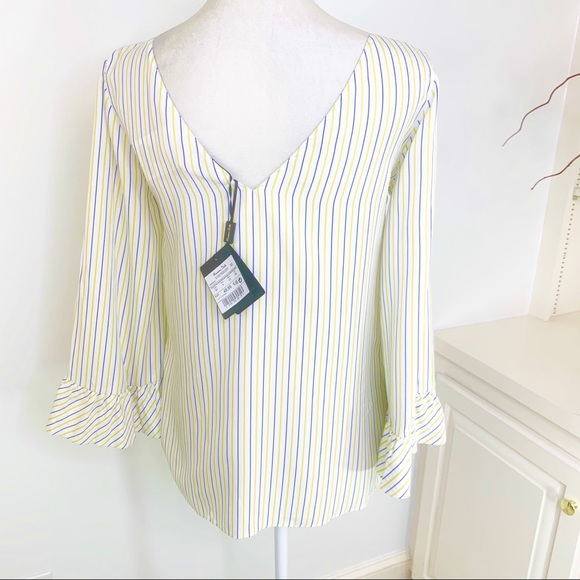 Massimo Dutti V Back Striped Bell Sleeve Top 6 NWT - Picture 6 of 13
